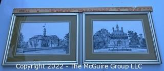 Two framed prints of Colonial Williamsburg