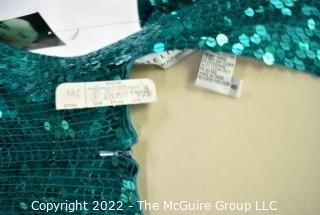 Vintage Big 80's Teal Green Sequins Cut Out Dress by Niteline for Della Roufogali, New Tags Size 8 Petite. 