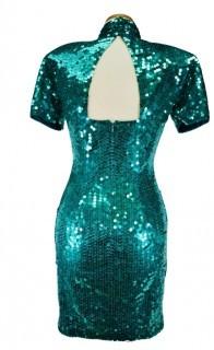 Vintage Big 80's Teal Green Sequins Cut Out Dress by Niteline for Della Roufogali, New Tags Size 8 Petite. 