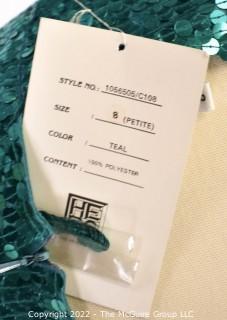 Vintage Big 80's Teal Green Sequins Cut Out Dress by Niteline for Della Roufogali, New Tags Size 8 Petite. 