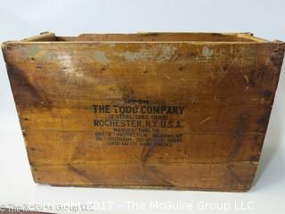 Vintage Wooden Box with company stencil: "The Todd Company, Rochester NY"