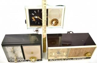 Three (3) Mid Century Arvin Electric Transistor AM/FM Clock Radios.  Some with damage.