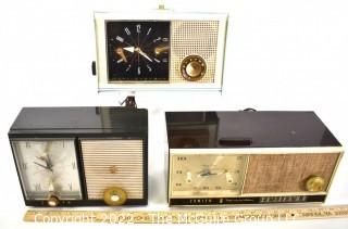 Three (3) Mid Century Arvin Electric Transistor AM/FM Clock Radios.  Some with damage.