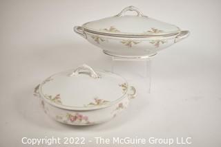 Two (2) Vintage China M Z (Habsburg) Austria Pink Flower Covered Casserole Vegetable Serving Dishes. #6151