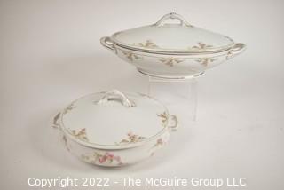 Two (2) Vintage China M Z (Habsburg) Austria Pink Flower Covered Casserole Vegetable Serving Dishes. #6151