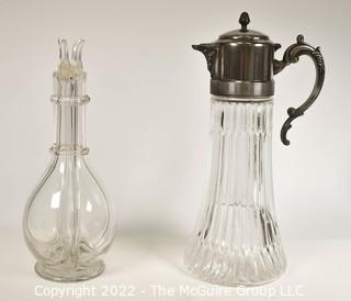 Two (2) Crystal Serving Items Including Divided Decanter  and Pitcher