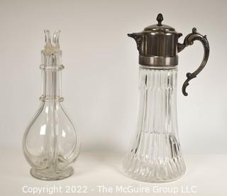 Two (2) Crystal Serving Items Including Divided Decanter  and Pitcher