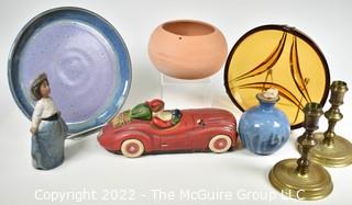 Selection of Brass and Ceramic items: Candle holders, plates, figurines 