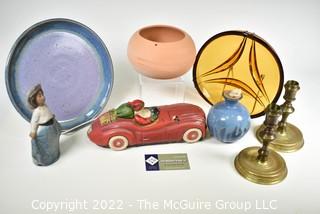 Selection of Brass and Ceramic items: Candle holders, plates, figurines 