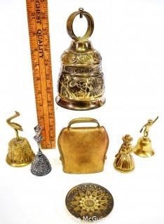 Six (6) Brass Bells and Dish