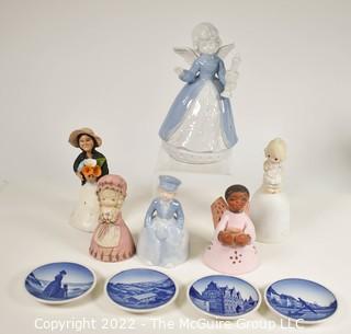 Selection of ceramic plates and figurines: 4 Royal Copenhagen mini-plates