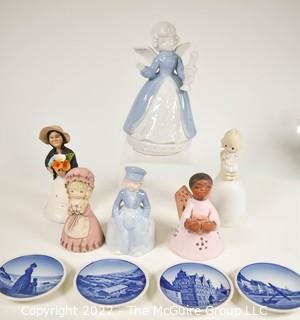 Selection of ceramic plates and figurines: 4 Royal Copenhagen mini-plates