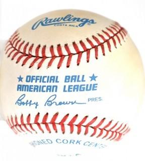 Official American League Bobby Brown baseball autographed by HOF'r Reggie Jackson