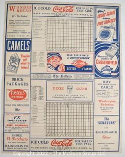 1944 Scorecard for The Washington Senators vs Boston Red Sox at Griffiths Stadium. DC Sports Memorabilia 