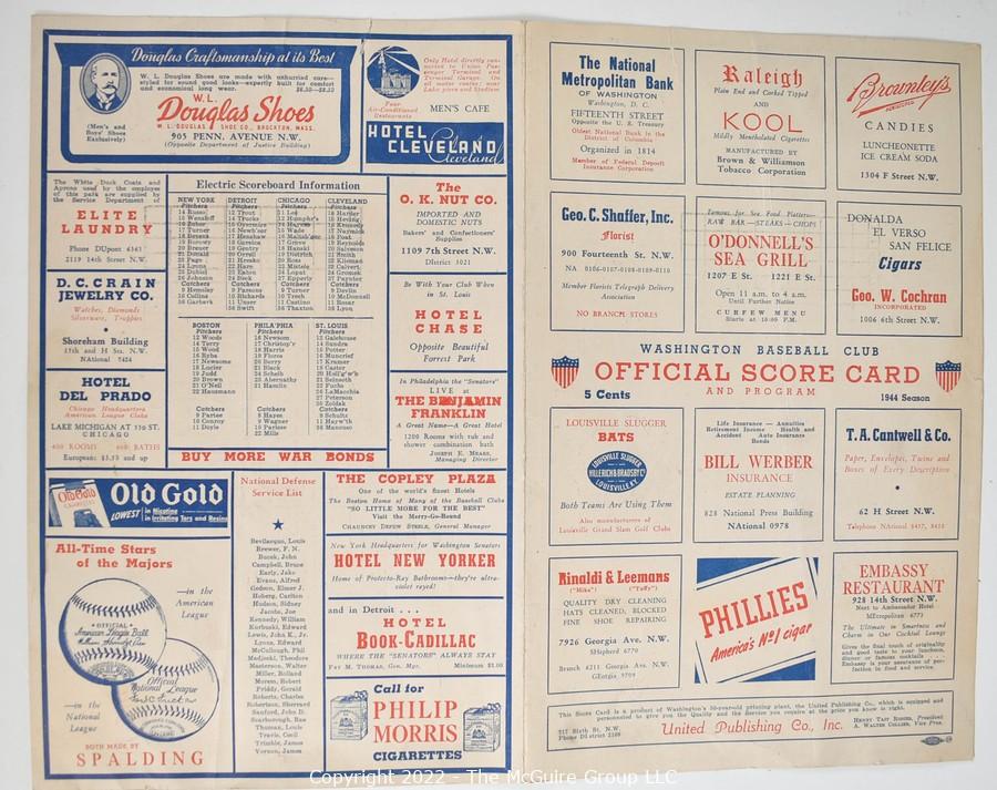 1961 Washington Senators Score Card Art - Row One Brand