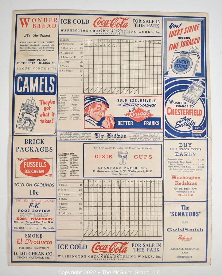 1961 Washington Senators Score Card Art - Row One Brand