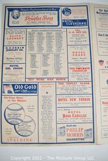 1944 Scorecard for The Washington Senators vs Boston Red Sox at Griffiths Stadium. DC Sports Memorabilia 