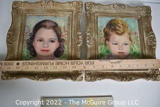 Pair of Original Amatuer Oil on Board Portraits of a Boy and Girl. 