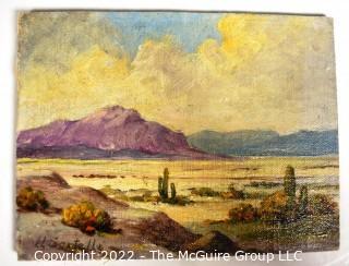 Oil on Artists Board of Western Desert Landscape Signed by Artist with Note on Back.  6" x 8".