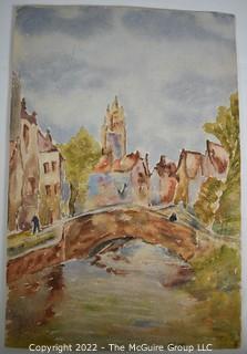 Original Watercolor on Paper of River Scene, Signed by Artist. 8" x 12".