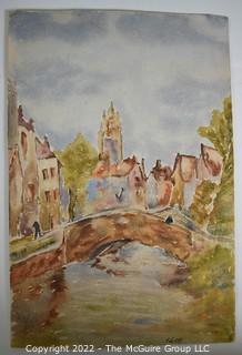 Original Watercolor on Paper of River Scene, Signed by Artist. 8" x 12".