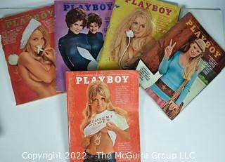 Five (5) Vintage Playboy Magazines circa 1970