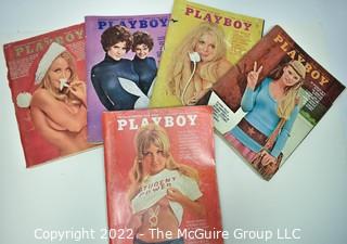 Five (5) Vintage Playboy Magazines circa 1970