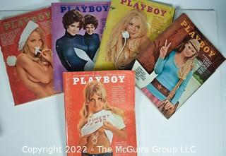 Five (5) Vintage Playboy Magazines circa 1970