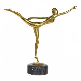 Heavy Brass Modernist Dancer Statue on Marble Plinth.