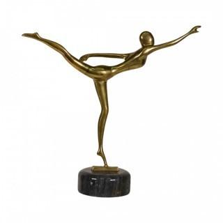 Heavy Brass Modernist Dancer Statue on Marble Plinth.