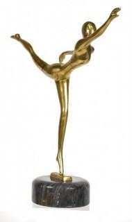 Heavy Brass Modernist Dancer Statue on Marble Plinth.