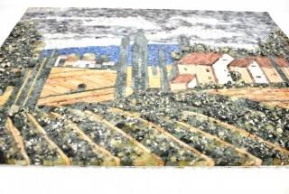 Artisan Mad Mosaic of Italian Country Side Made Stone and Glass Chips Mounted on Plywood.  16" x 20"