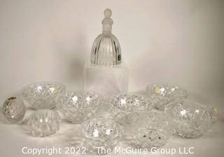 Group of Cut Crystal Bowls and Hand Bell Made by Lenox, Mikasa and Goebel