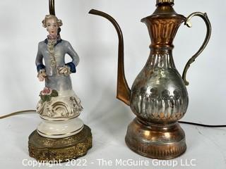 Two (2) Table Lamps - Copper Coffee Pot and Figural Porcelain