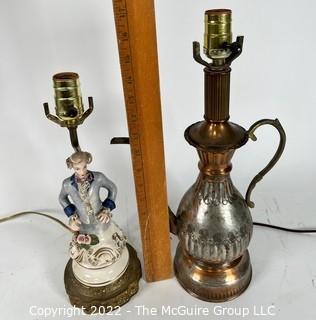 Two (2) Table Lamps - Copper Coffee Pot and Figural Porcelain