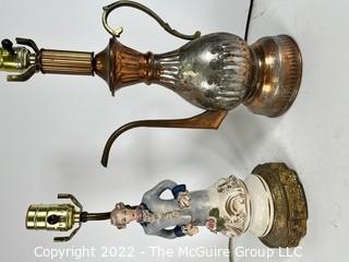 Two (2) Table Lamps - Copper Coffee Pot and Figural Porcelain