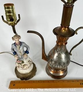 Two (2) Table Lamps - Copper Coffee Pot and Figural Porcelain