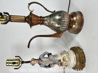 Two (2) Table Lamps - Copper Coffee Pot and Figural Porcelain