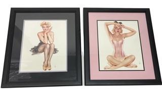 Two (2) Framed Under Glass Color Varga(s) Pin Up Prints