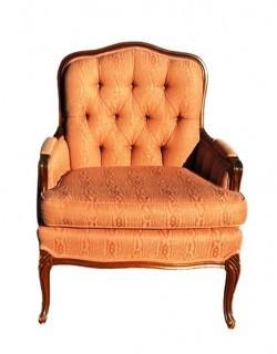 Salmon Pink Damask Upholstered Bergere Salon Chair. One of Pair. 28"w x 35"T x 21"D.