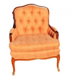 Salmon Pink Damask Upholstered Bergere Salon Chair. One of Pair. 28"w x 35"T x 21"D.