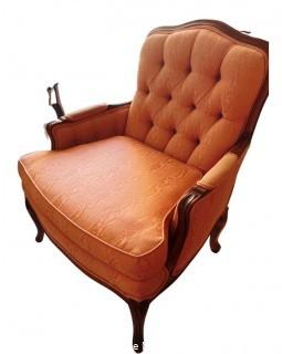 Salmon Pink Damask Upholstered Bergere Salon Chair. One of Pair. 28"w x 35"T x 21"D.