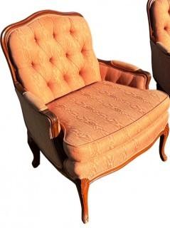 Salmon Pink Damask Upholstered Bergere Salon Chair. One of Pair. 28"w x 35"T x 21"D.