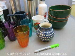 Collection including Stanley thermos, Dansk bowls and MOMA cups