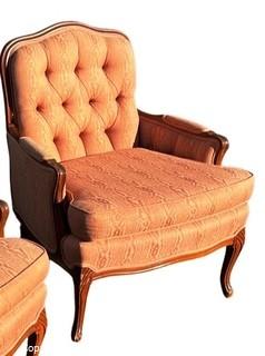 Salmon Pink Damask Upholstered Bergere Salon Chair. One of Pair. 28"w x 35"T x 21"D.