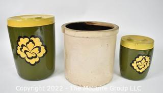 Crockery Pot And Two Lidded Canisters 