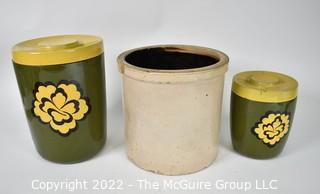 Crockery Pot And Two Lidded Canisters 