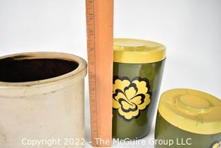 Crockery Pot And Two Lidded Canisters 