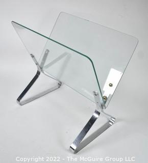 Vintage Retro Glass and Chrome Magazine Rack by Raymor