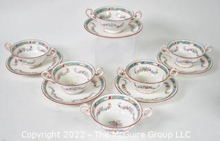 Set of Double Handle Porcelain Cups and Saucers by Royal Doulton